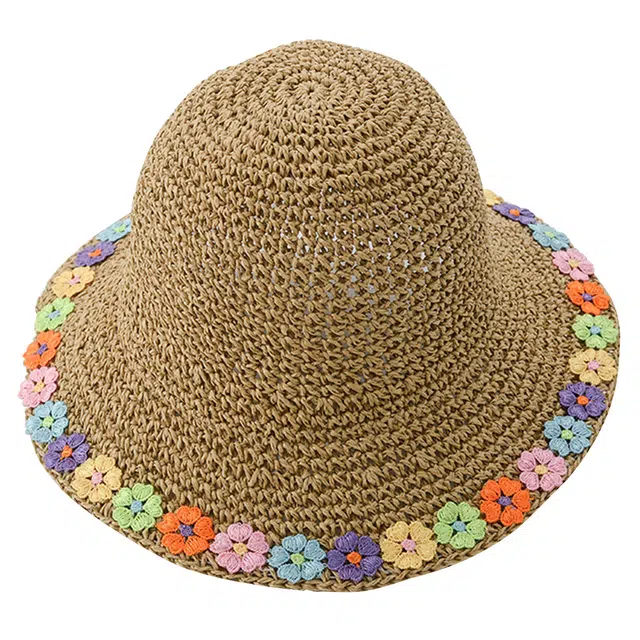 浪莎 帽子女春夏彩色小花编织草帽 可折叠防晒遮阳帽 甜美可爱渔夫帽 男女同款情侣款