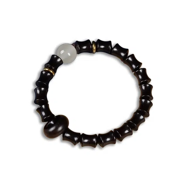 京华录 新中式静心文玩节节高升檀香手持串珠 古风栖霞寺禅意竹节转运珠 森系跑环念珠 考试上岸 木作 手串 男女同款情侣款 黑檀