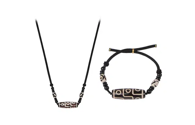 大唐国鼎 九眼天珠 国潮复古新中式小众设计高级感国潮新中式嘻哈个性 玉髓 玉石项链 男款