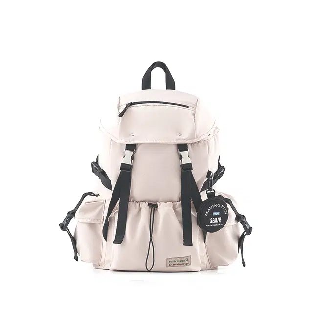 森马 双肩包 包盖式开合百搭 男女通用 织物 白色/黑色/黑绿