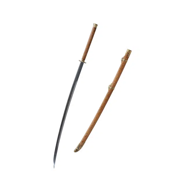 天子剑 龙纹苗刀 鸡翅木鞘 黄铜精雕装饰 百炼花纹钢 刀身未开刃 收藏摆件 成品模型