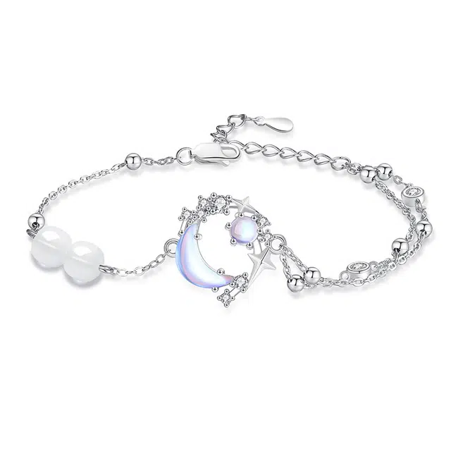 银千惠 梦幻极昼手腕链 新中式星月相伴白月光温柔感甜美风女友双层叠戴链小众设计冷淡风百搭可调节 闪耀星星 手链 女款 礼盒礼物