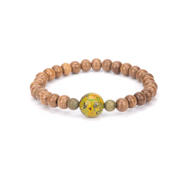 聆听花开 新中式国潮风复古盘玩串珠大漆 文艺古风民族风手饰 绿檀 木作手串 男女同款情侣款 六道木