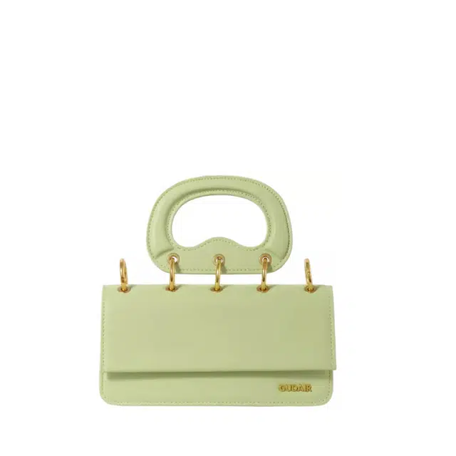 古袋人 原创高级感小众设计时尚百搭 牛皮 手提单肩斜挎包 小号 女款 绿色/浅黄色