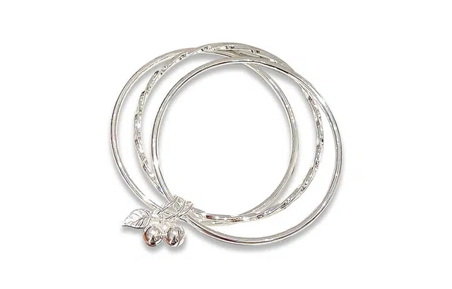 尚银福 三环铃铛枫叶 甜美精致森系小清新民族风创意设计小众高级感纯银叠戴手饰 合金 手镯 女款