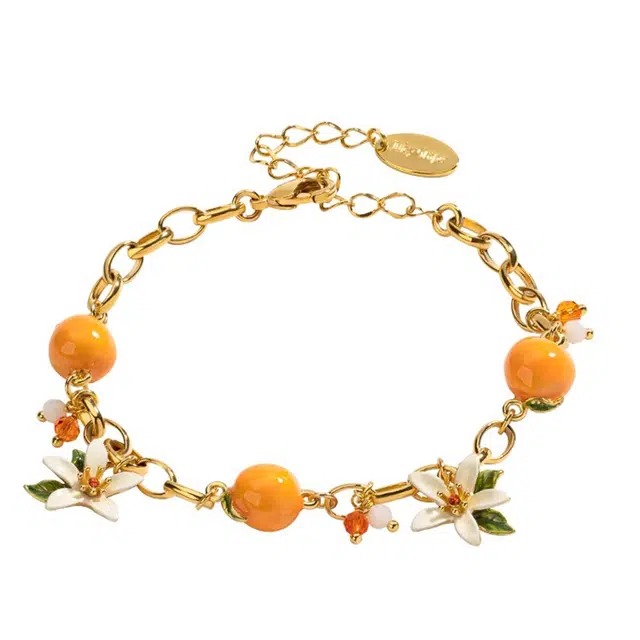 谧月珠宝 柑橘晨曦果 桔祥如意精致高级感高档中国风 小众设计清新甜美可爱气质温柔优雅少女感栀子花手饰 合金 手链 女款