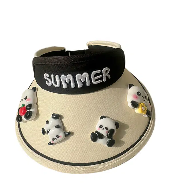 木林森 可爱熊猫刺绣帽子 空顶大檐遮阳帽 字母太阳帽 涤纶 防晒帽 女款