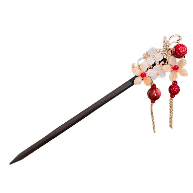 水中玉 戏蝶舞 古风高级感流苏新中式木质簪子国风汉服步摇钗子 发簪 女款