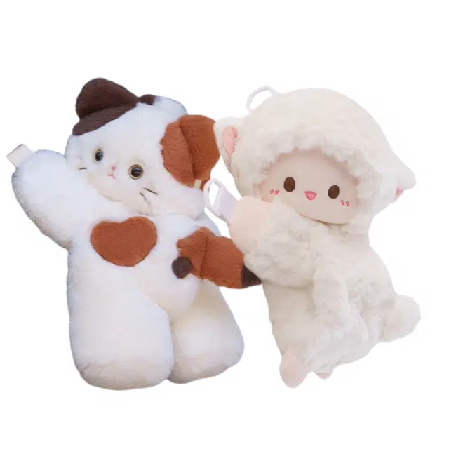 抱竹 古力古力 小羊和三花猫玩偶趴趴包 可爱百搭卡通包包 聚酯纤维 双肩包 中号 男女同款情侣款 白色