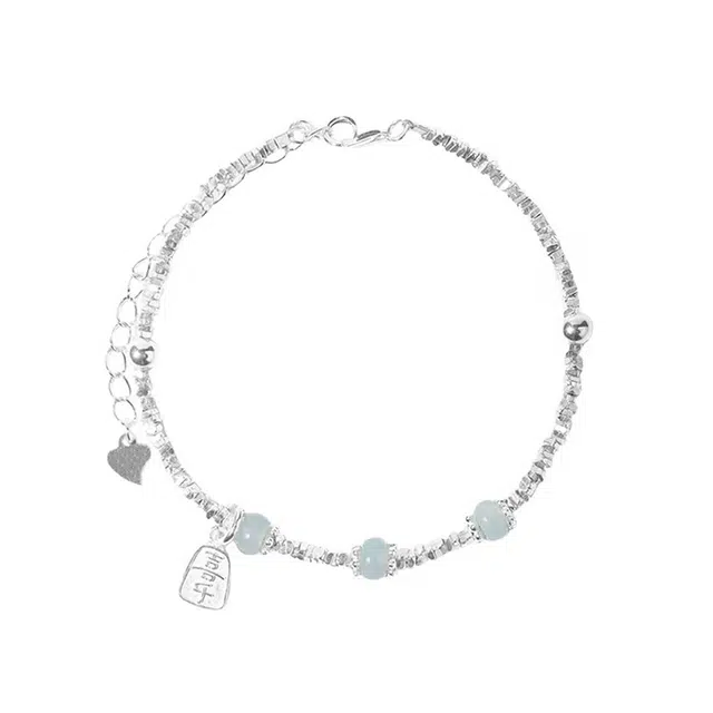 心草 新中式碎银子 国潮复古风喜乐牌招财纳福 不规则小众设计高级感日常可调节 合金 手链 女款