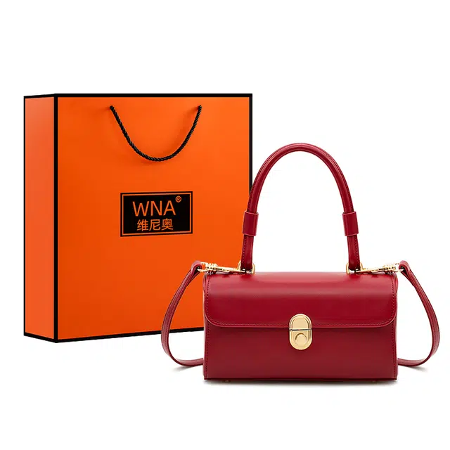 维尼奥 小众通勤小方包气质大容量新娘结婚包 合成革 手提包单肩包斜挎包 中号 女款 红色