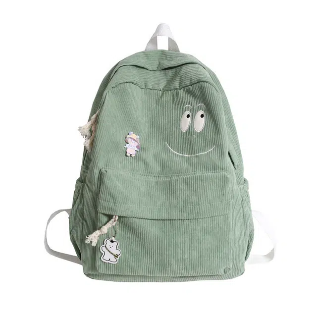 巴朗熊  灯芯绒书包女学生韩版初中高中少女心可爱森系简约校园双肩包 男女同款情侣款 多色