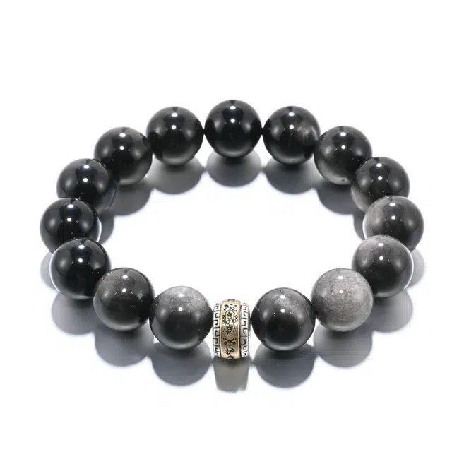 凯真 国潮新中式高级感酷黑系 复古耀眼富甲天下护身符转运珠 黑曜石 玉石手串 男女同款情侣款 礼盒