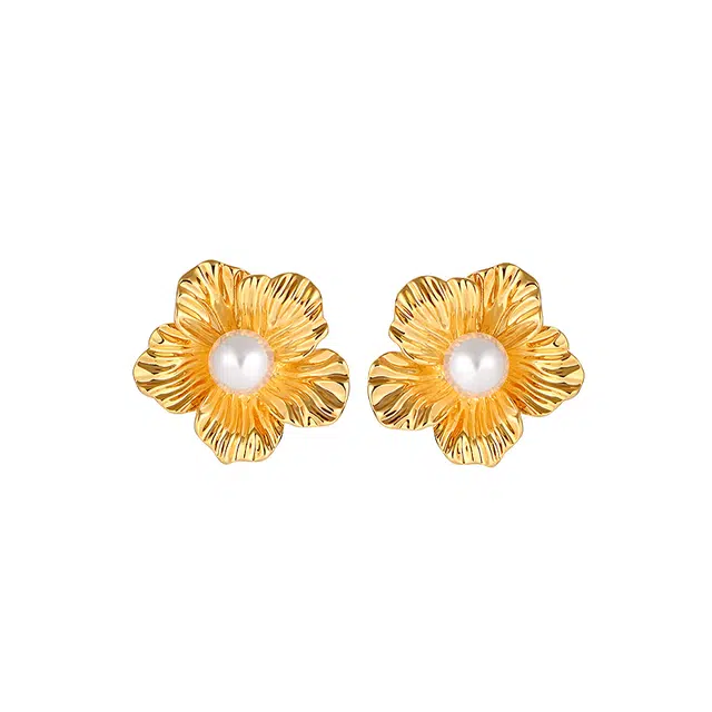 一撇一捺 鎏金花园花朵 合金 耳钉 女款