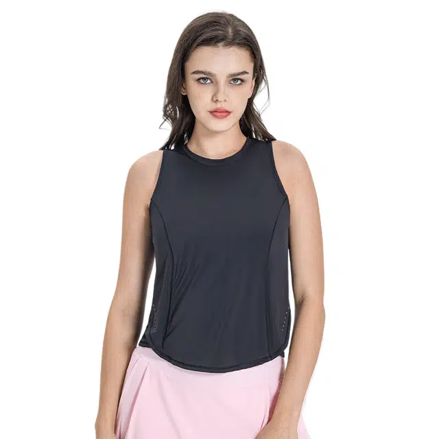 玉儿恋 交叉拼接运动背心女吸湿排汗透气宽松罩衫瑜伽服上衣健身衣 女款