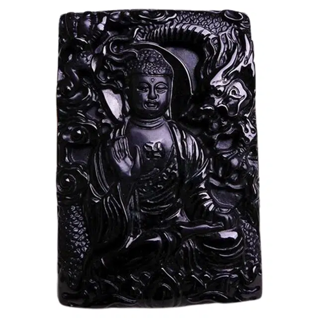 菲燕 墨翠精雕神龙护王 糯种 翡翠吊坠 男女同款情侣款