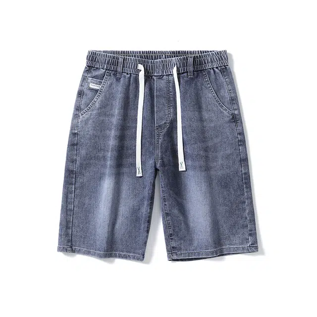 雅鹿 百搭时尚宽松水洗耐磨美式复古五分裤牛仔短裤 男款 蓝色