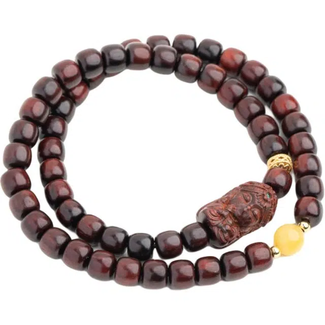 仙源 蒙面扎基 复古文玩转运珠双圈念珠佛珠  平安福 木作 手串 男女同款情侣款 紫檀