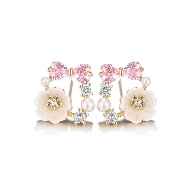 珂里 法式甜美春日可爱花环 精致轻奢高级感气质耳饰 铜 耳钉 女款