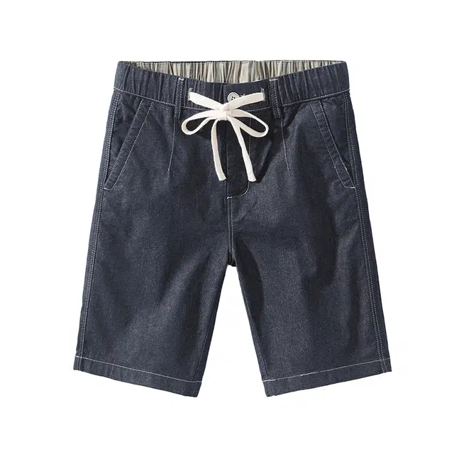 雅鹿 纯色简约潮牌中腰系带宽松百搭时尚五分牛仔短裤 男款 蓝色