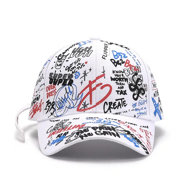 浪莎 潮酷字母涂鸦个性硬顶户外出行旅游街拍防晒弯檐 棉 鸭舌帽 男女同款情侣款