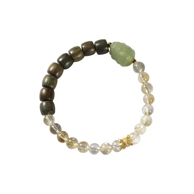 京华录 小众简约发财暴富 招财貔貅文玩佛珠 本命年招桃花单圈森系念珠 古风手持盘玩吞金兽串珠 水晶 手串 男女同款情侣款 绿檀