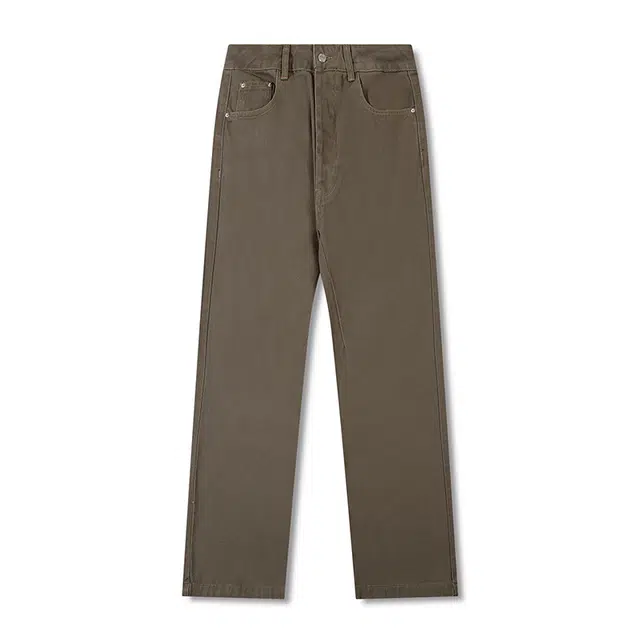 雅鹿 直筒微喇宽松阔腿百搭中腰水洗耐磨牛仔裤 男女同款 卡其