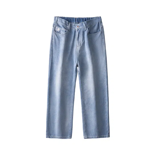 雅鹿 宽松阔腿百搭直筒复古水洗耐磨中腰做旧牛仔裤 男款