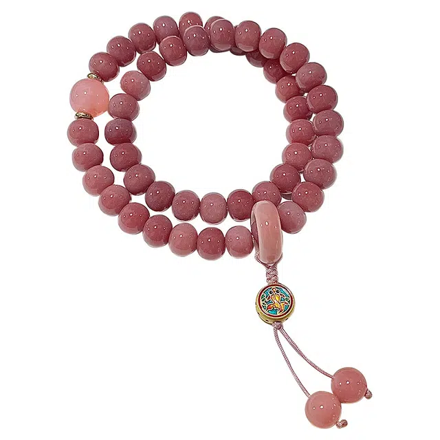 九隆古 少女粉红双圈手持吊坠 上岸好运锦鲤 考试考研上岸 绕指柔文玩 菩提根 手串 女款