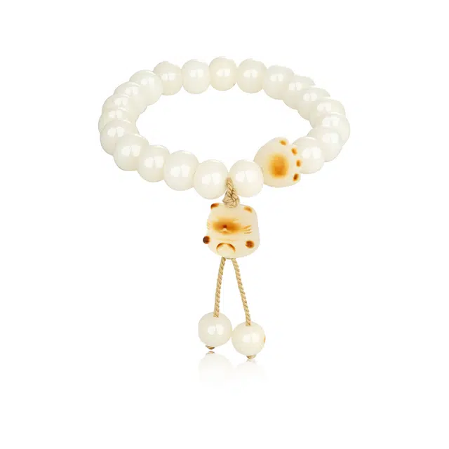 彗时 招财猫炭烧 小众轻奢圆珠手链时尚可爱猫爪学生通勤配饰新中式国风 女闺蜜款送礼盒物 菩提根 手串 男女同款情侣款