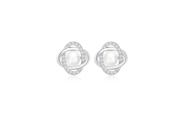 尚银福 交织珍珠 气质简约小众设计高级感 光面璀璨缠绕镂空四叶草日常百搭纯银耳饰 合金 耳钉 女款