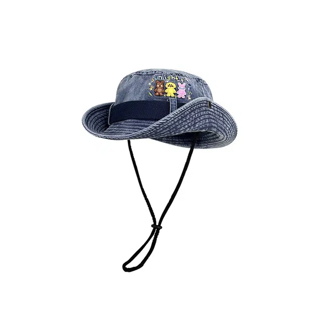 木林森 三只小兔子刺绣水洗做旧 遮阳防晒西部牛仔休闲工装风户外登山帽 棉 渔夫帽 男女同款情侣款