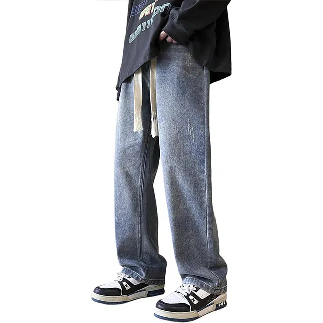 雅鹿 薄款直筒宽松水洗百搭牛仔裤 男女同款