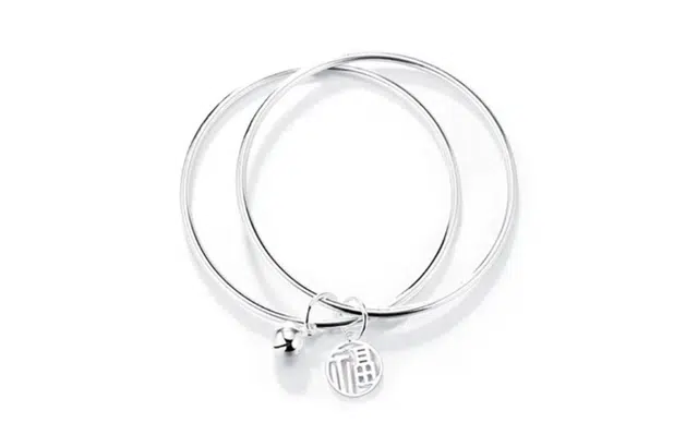 尚银福 福牌铃铛双环 轻奢优雅气质高级感小众设计双层叠戴镂空福字流苏固圈本命年福气满满手饰 合金 手镯 女款