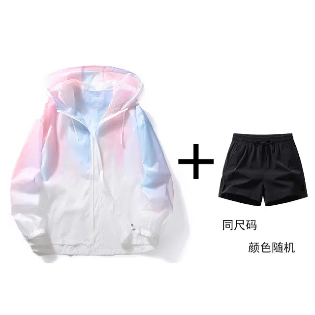 花蔓色 多巴胺穿搭美式复古宽松休闲学生高街头风渐变色连帽长袖防风紫外线登山衣旅游户外徒步旅行露营运动无性别防晒外套夹克 男女同款