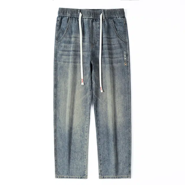 雅鹿 宽松直筒水洗耐磨中腰牛仔裤 男款 复古蓝