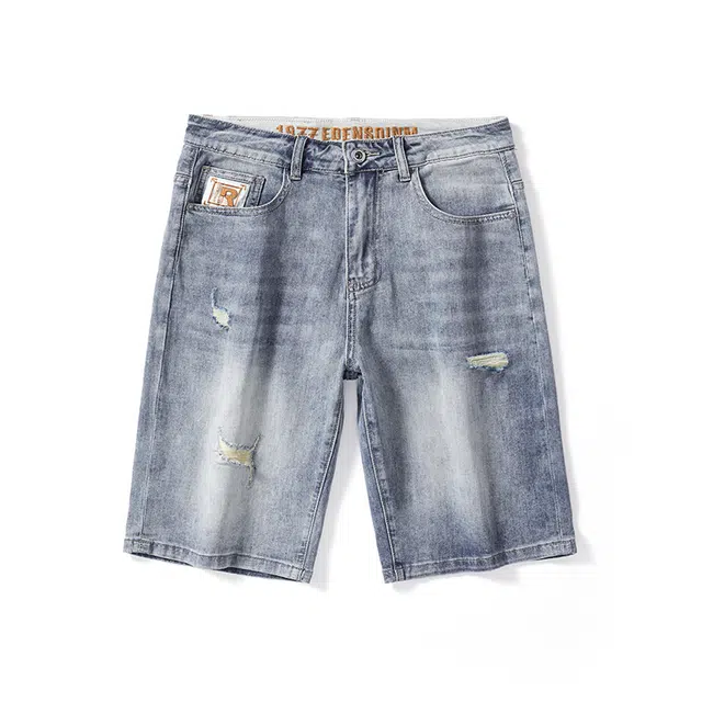 雅鹿 破洞宽松水洗耐磨中腰牛仔短裤 男款 蓝色