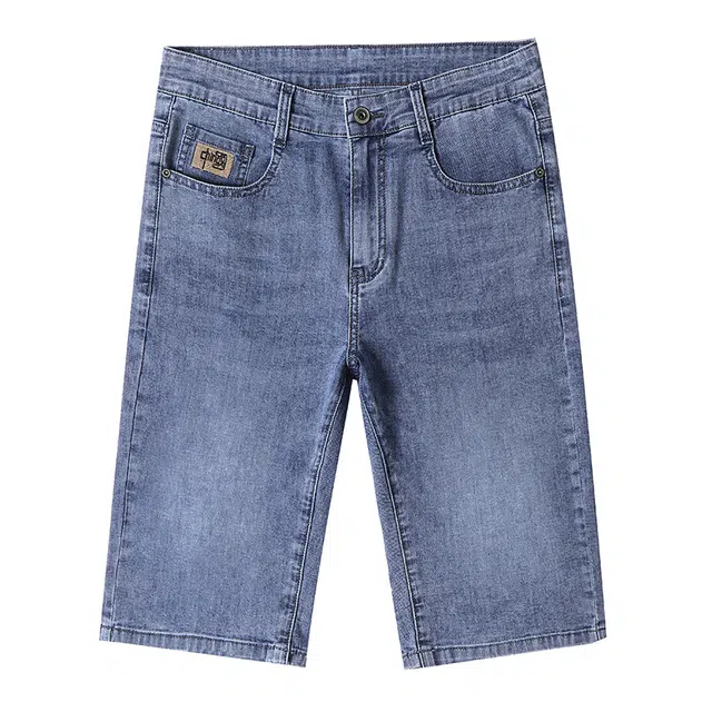 雅鹿 薄款直筒宽松休闲美式潮牌五分水洗耐磨牛仔短裤 男款 磨白蓝