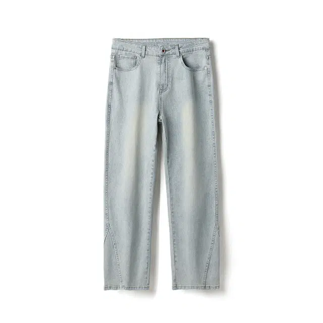 雅鹿 高街复古水洗做旧百搭休闲宽松直筒牛仔裤 男款