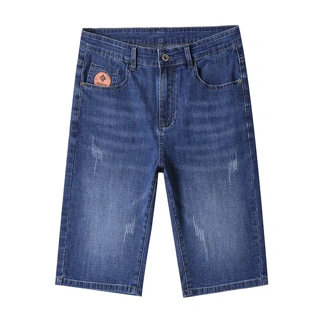 雅鹿 宽松阔腿中裤薄款休闲水洗耐磨百搭潮牌五分牛仔短裤 男款 蓝色