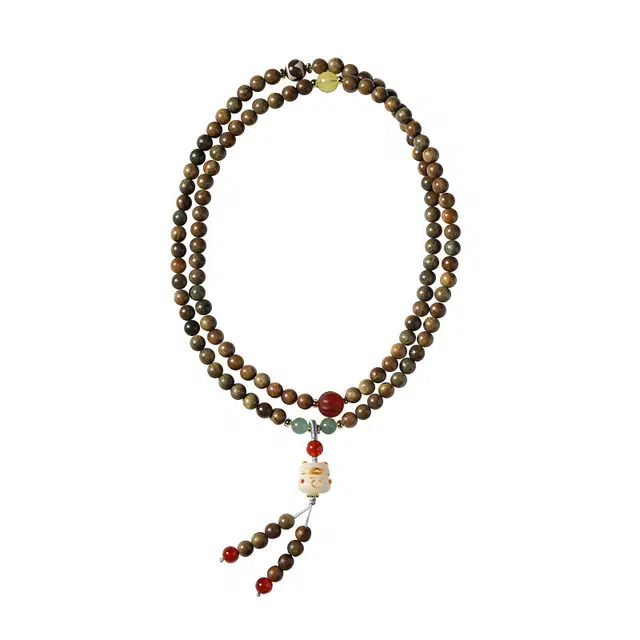 京华录 新中式招财纳福平安守护多圈叠戴盘玩串珠 古风汉服旗袍转运珠 栖霞寺文玩佛珠 佛系 菩提 手串 男女同款情侣款 绿檀