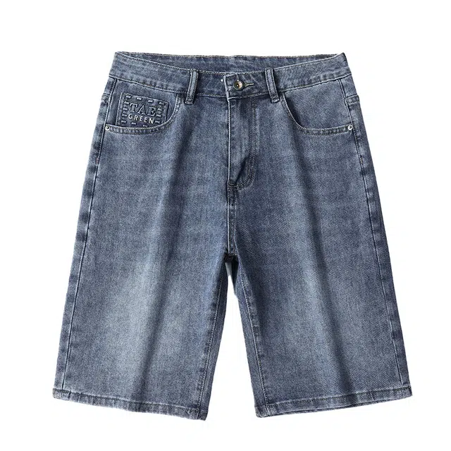 雅鹿 休闲百搭宽松薄款直筒五分裤牛仔短裤 男款 蓝色