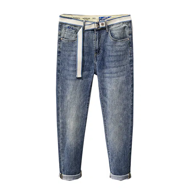 雅鹿 美式百搭直筒薄款弹力休闲耐磨牛仔裤 男款 蓝色