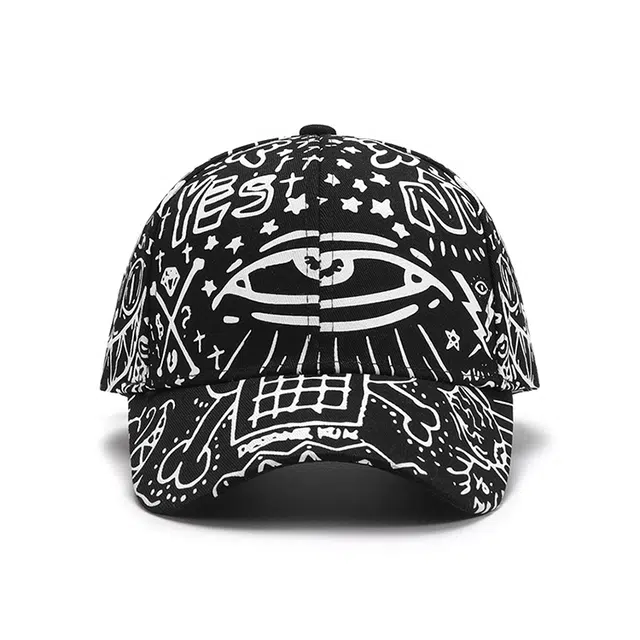 浪莎 潮酷街头涂鸦硬顶弯檐字母个性街拍休闲遮阳防晒 棉 鸭舌帽 男女同款情侣款