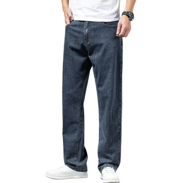 雅鹿 美式复古百搭水洗耐磨宽松直筒休闲牛仔裤 男款 蓝灰