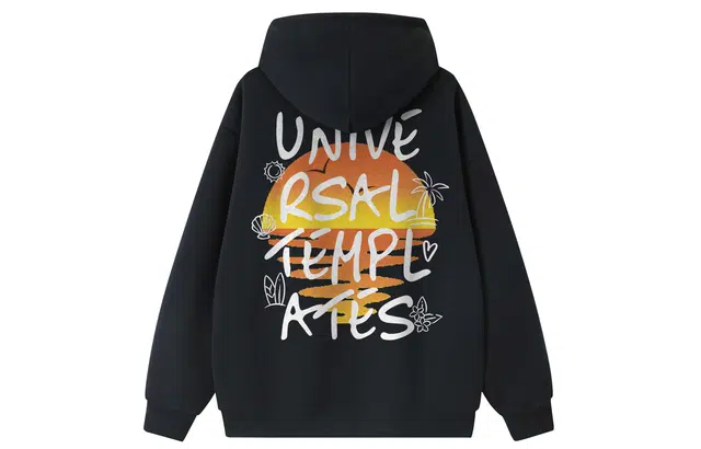 物质公式 美式高街复古手绘倒影落日字母印花设计感连帽套头落肩袖简约宽松休闲百搭重磅质感纯棉卫衣 男女同款