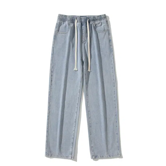 雅鹿 复古直筒系带松紧腰水洗宽松休闲百搭牛仔裤 男款