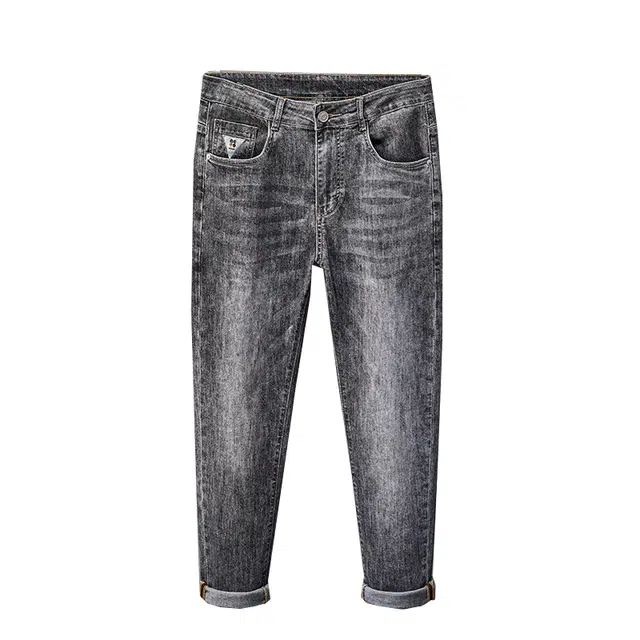 雅鹿 复古水洗做旧宽松弹力直筒休闲百搭牛仔裤 男款 黑灰