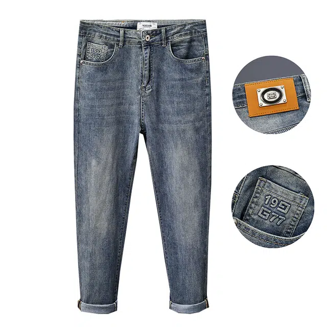 雅鹿 直筒九分中腰拉链牛仔裤 男款 蓝色