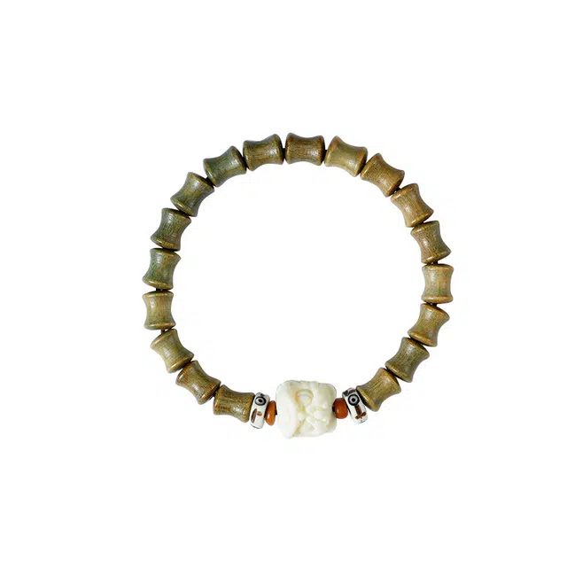 京华录 考试考研上岸 学业有成 新中式竹节单圈 国风招财纳福瑞兽醒狮禅意竹节转运珠 象牙果 手串 男女同款情侣款 绿檀